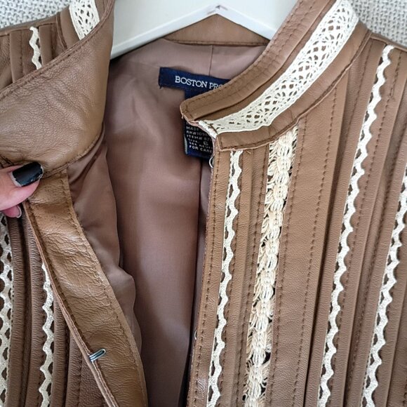 Vintage style Boston Proper Brown 100% Leather with Lace Trim Jacket | Size 6 - Picture 3 of 7